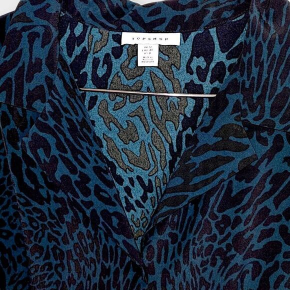 Top Shop Leopard Midi Sz 8 Turquoise Black Button Crepe Dress Academia Whimsicor - Picture 10 of 13